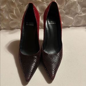 Stuart Weitzman Burgundy and Black Snakeskin Heels